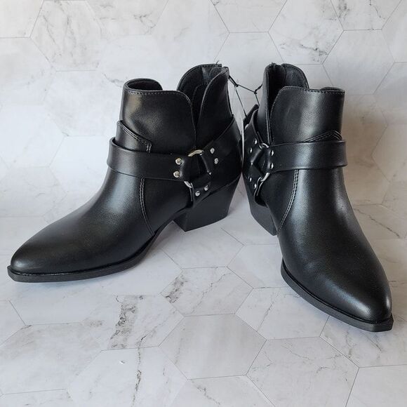 Time and Tru Women's Size 8 Black Harness Ankle Booties Boots New - Picture 1 of 8